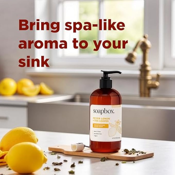 Soapbox LIQUID HAND SOAP, MEYER LEMON & TEA LEAVES, MOISTURIZING HAND WASH FOR KITCHEN AND BATHROOM, 12 OUNCE PUMP BOTTLES (PACK OF 3) - Image 3